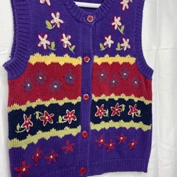 MCKIDS Vintage Knit Embroidered Sweater Vest Girls Size 5 - Picture 2 of 5